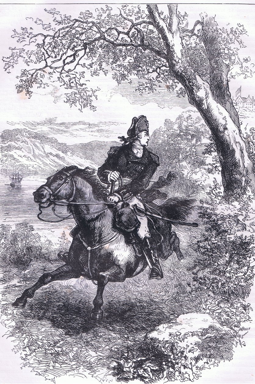 Benedict Arnold menekülése, illusztráció a Cassells History of the Egyesült Államokból, kiadó: Cassell, Petter & Galpin, 1900 körül (litho) alkotó: American English school