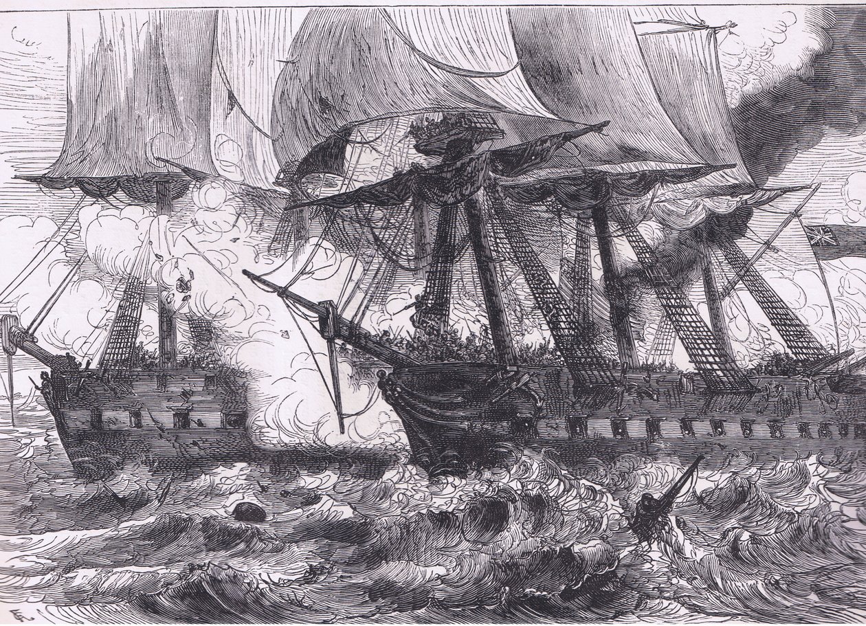 Harc a Chesapeake és a Shannon között, illusztráció az Egyesült Államok Cassells történetéből, Cassell, Petter & Galpin kiadásában, 1900 körül (litho) alkotó: American English school