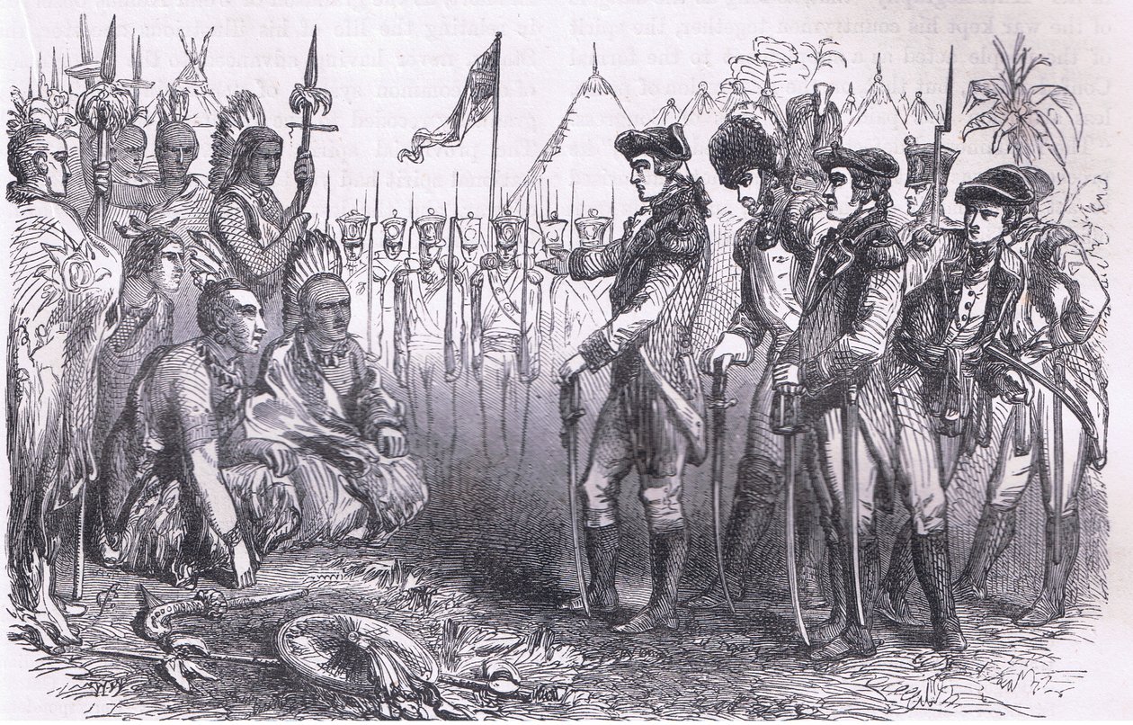Burgoyne tábornok az indiánokhoz szól, illusztráció az Egyesült Államok Cassells történetéből, Cassell, Petter & Galpin kiadásában, 1900 körül (litho) alkotó: American English school
