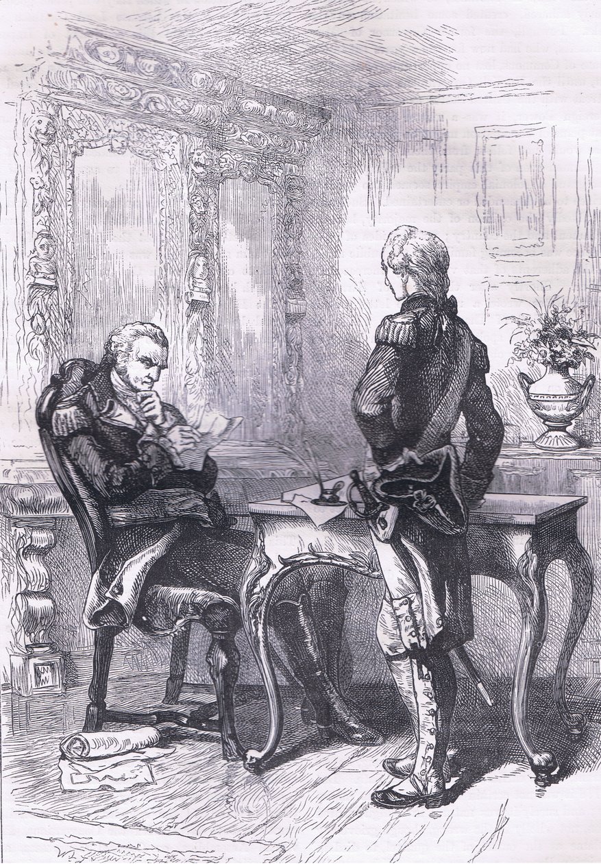 Lafayette és Washington, illusztráció az Egyesült Államok Cassells történetéből, kiadó: Cassell, Petter & Galpin, 1900 körül (litho) alkotó: American English school