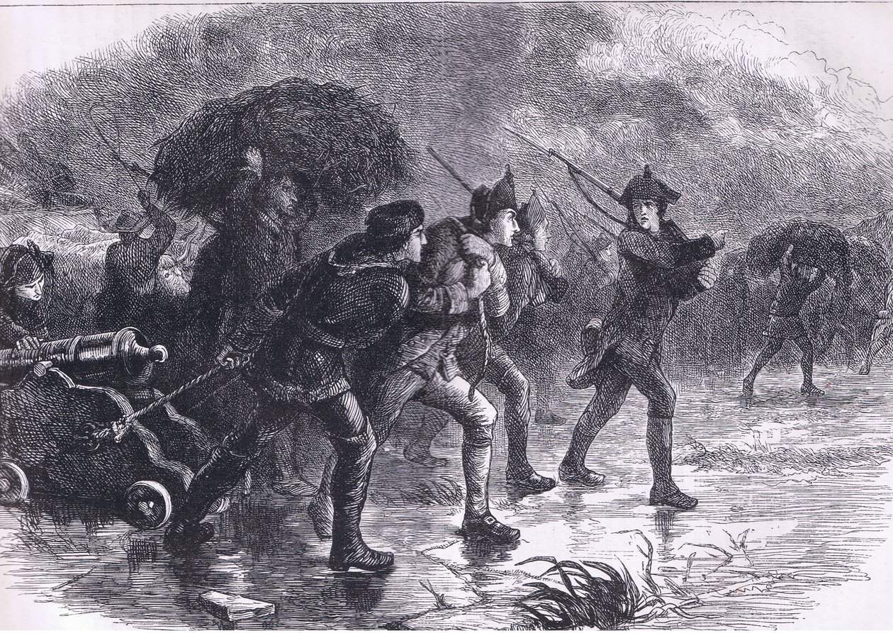 Az amerikaiak éjszakai maoeuvrei Bostonban, illusztráció a Cassells History of the Egyesült Államokból, kiadó: Cassell, Petter & Galpin, 1900 körül (litho) alkotó: American English school