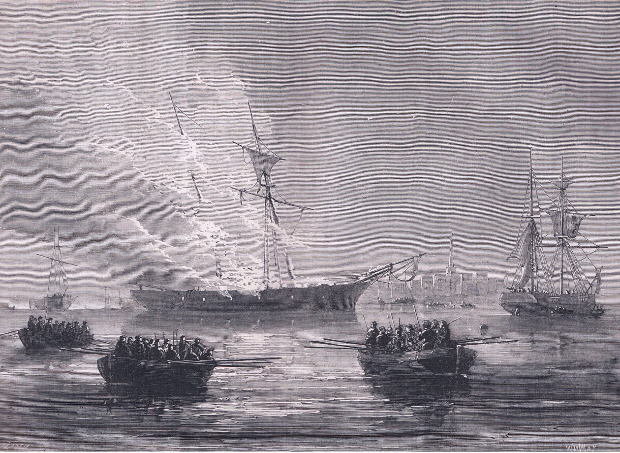 Gaspe elégetése, illusztráció az Egyesült Államok Cassells történetéből, kiadó: Cassell, Petter & Galpin, 1900 körül (litho) alkotó: American English school