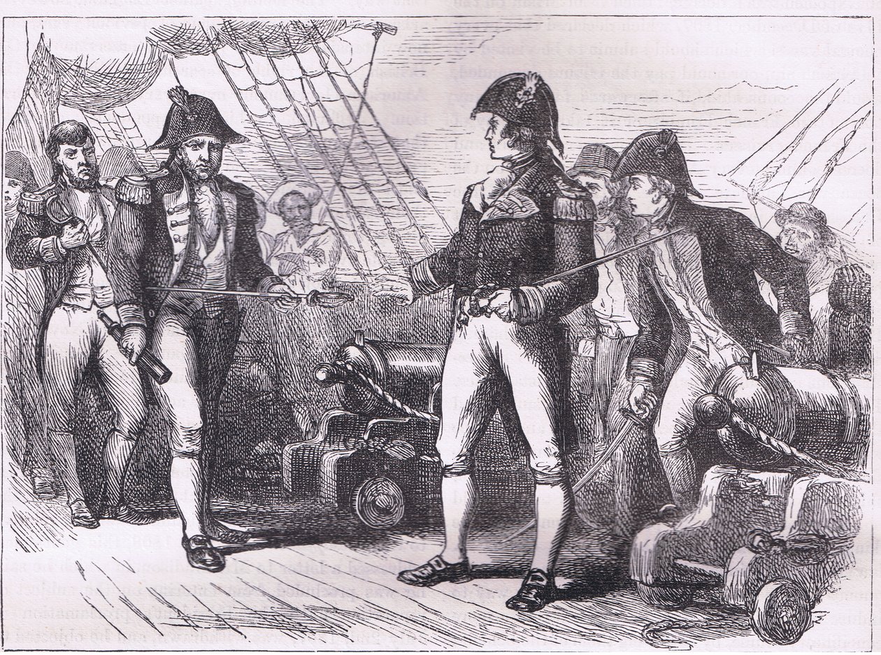 A Chesapeake tisztjei felajánlják kardjukat, illusztráció a Cassells History of the United States című könyvéből, amelyet Cassell, Petter & Galpin adott ki, 1900 körül (litho) alkotó: American English school