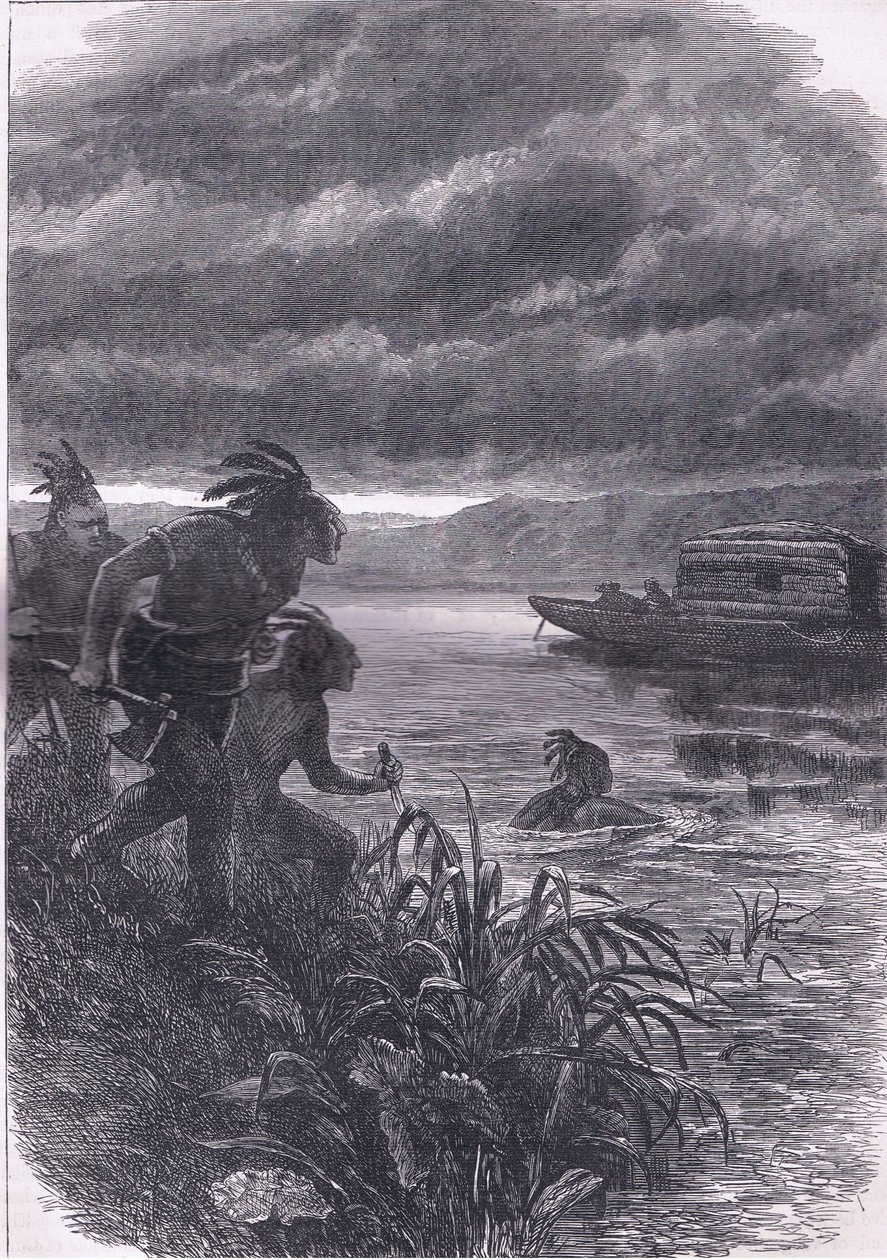 Vademberek által megtámadt kereskedők Ohióban, illusztráció a Cassells History of the Egyesült Államokból, kiadó: Cassell, Petter & Galpin, 1900 körül (litho) alkotó: American English school