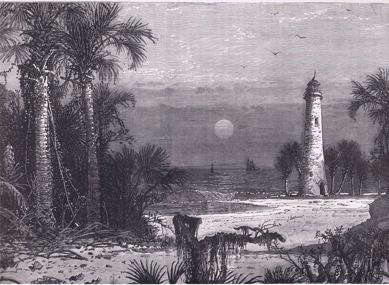 Kilátás Florida partjára, illusztráció a Cassells History of the Egyesült Államokból, kiadó: Cassell, Petter & Galpin, 1900 körül (litho) alkotó: American English school