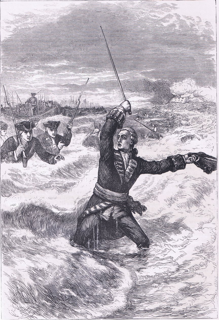 Wolfe partraszállás Louisburgban, illusztráció a Cassells History of the Egyesült Államokból, kiadó: Cassell, Petter & Galpin, 1900 körül (litho) alkotó: American English school