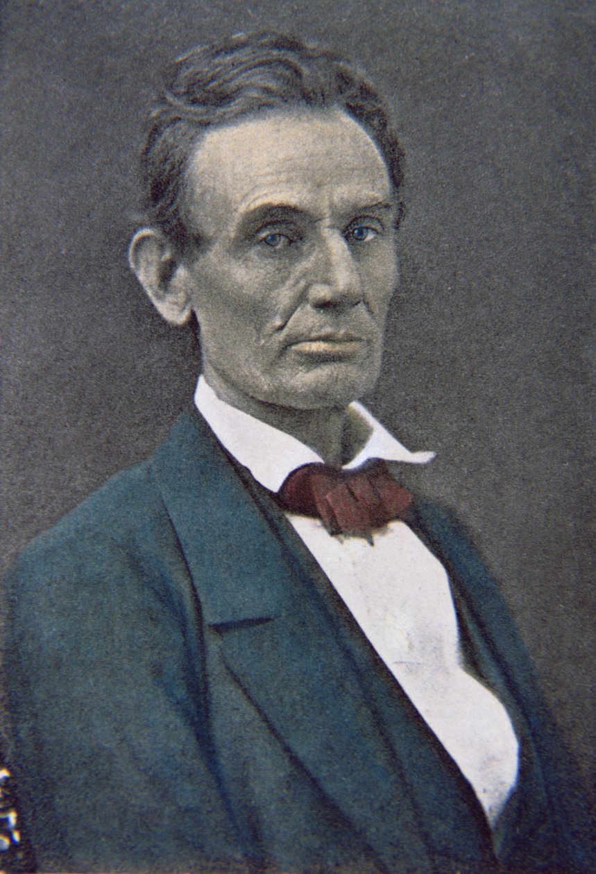 Abraham Lincoln (1809-65) 1860 körül (színezett fotó) alkotó: American Photographer