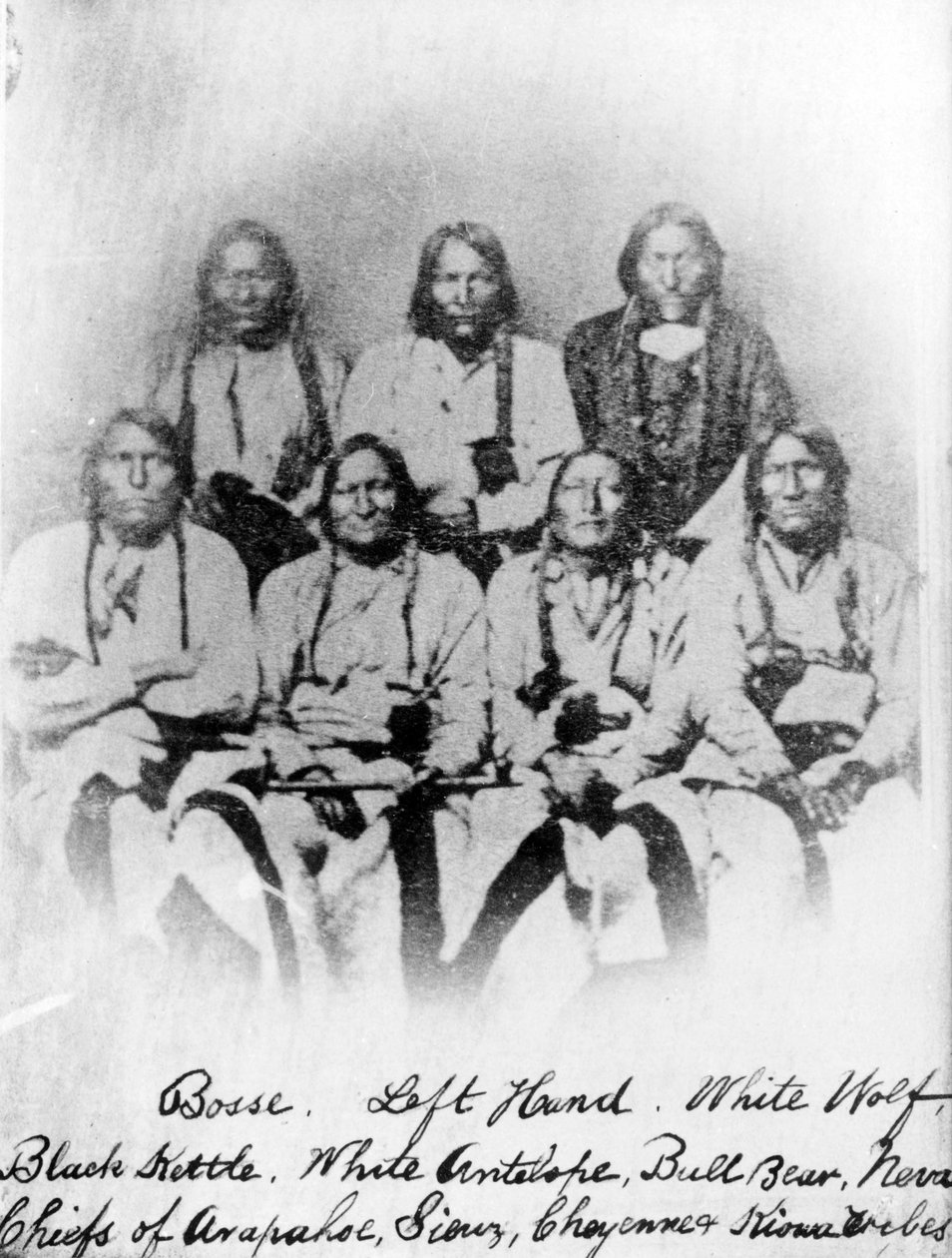 Bose, balkéz, fehér farkas, fekete vízforraló, fehér antilop, bika medve, néva: arapahoe, sziú, cheyenne és kiowa törzsek főnökei, 1860-68 körül alkotó: American Photographer