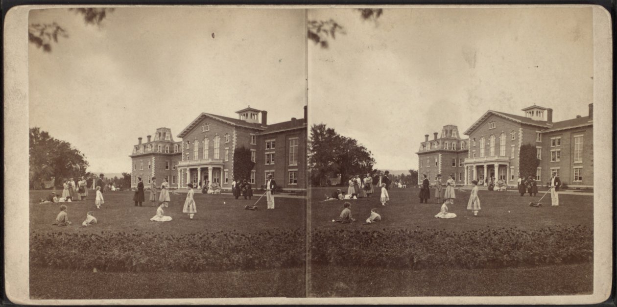 A kastély eleje és a pázsit, Oneida közösség, New York állam, 1870 körül alkotó: American Photographer