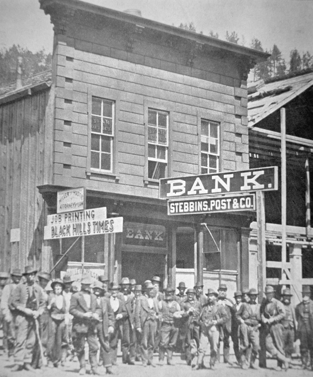 Aranybányászok Deadwood Cityben, Dél-Dakotában, 1877 körül (f/w fotó) alkotó: American Photographer