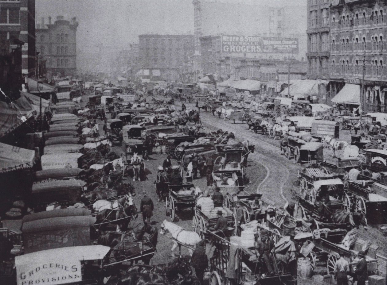 A Haymarket tér tele van lovas kocsikkal, Chicago alkotó: American Photographer