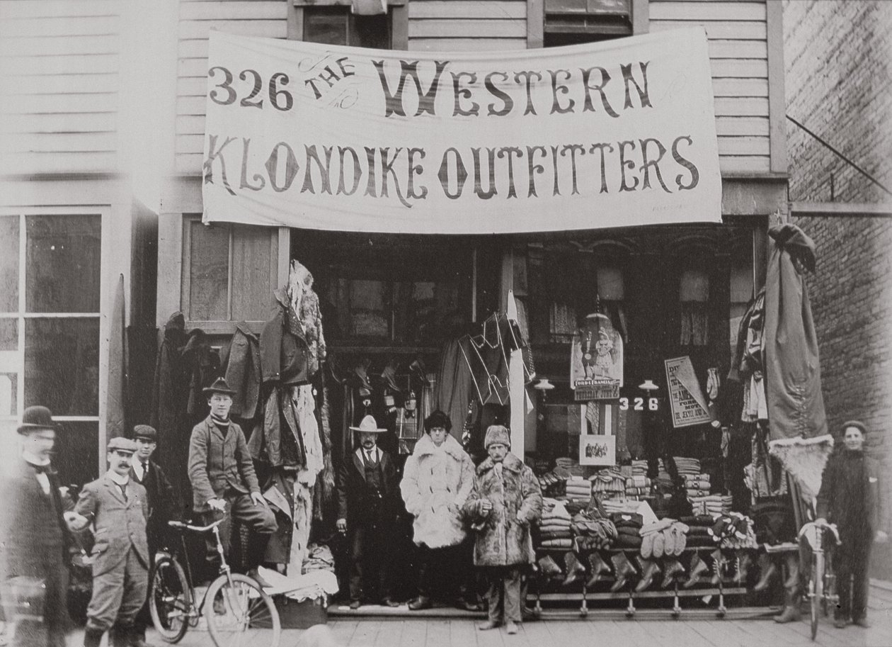 Klondike Outfitters üzlet, Cordova Street, Vancouver 1897 (f/w fotó) alkotó: American Photographer