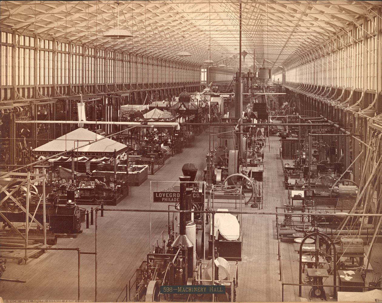 Machinery Hall, South Avenue, Philadelphia Centennial International Exhibition, 1876 (ezüst albumin nyomat) alkotó: American Photographer