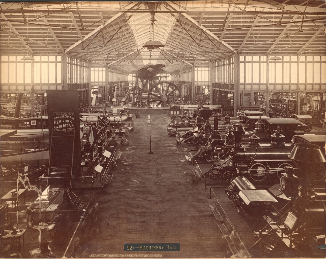 Gépcsarnok, az északi vég felől, Philadelphia Centennial International Exhibition, 1876 (ezüst albumin nyomat) alkotó: American Photographer