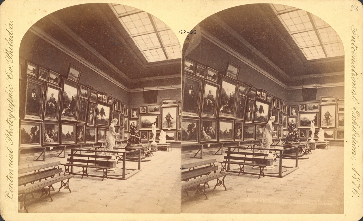 Emlékcsarnok, amerikai részleg, 1876. évi százéves nemzetközi kiállítás, Philadelphia (sztereó nyomat) alkotó: American Photographer