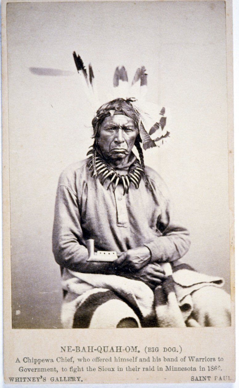 NE-BAH-QUAH-OM, Big Dog, Chippewa főnök, felajánlotta, hogy harcol a sziúkkal Minnesotában alkotó: American Photographer