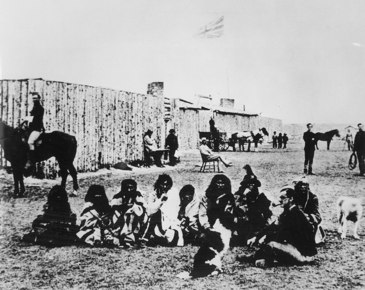 Északnyugati lovasrendőrség Fort Calgaryban 1876-ban (f/w fotó) alkotó: American Photographer