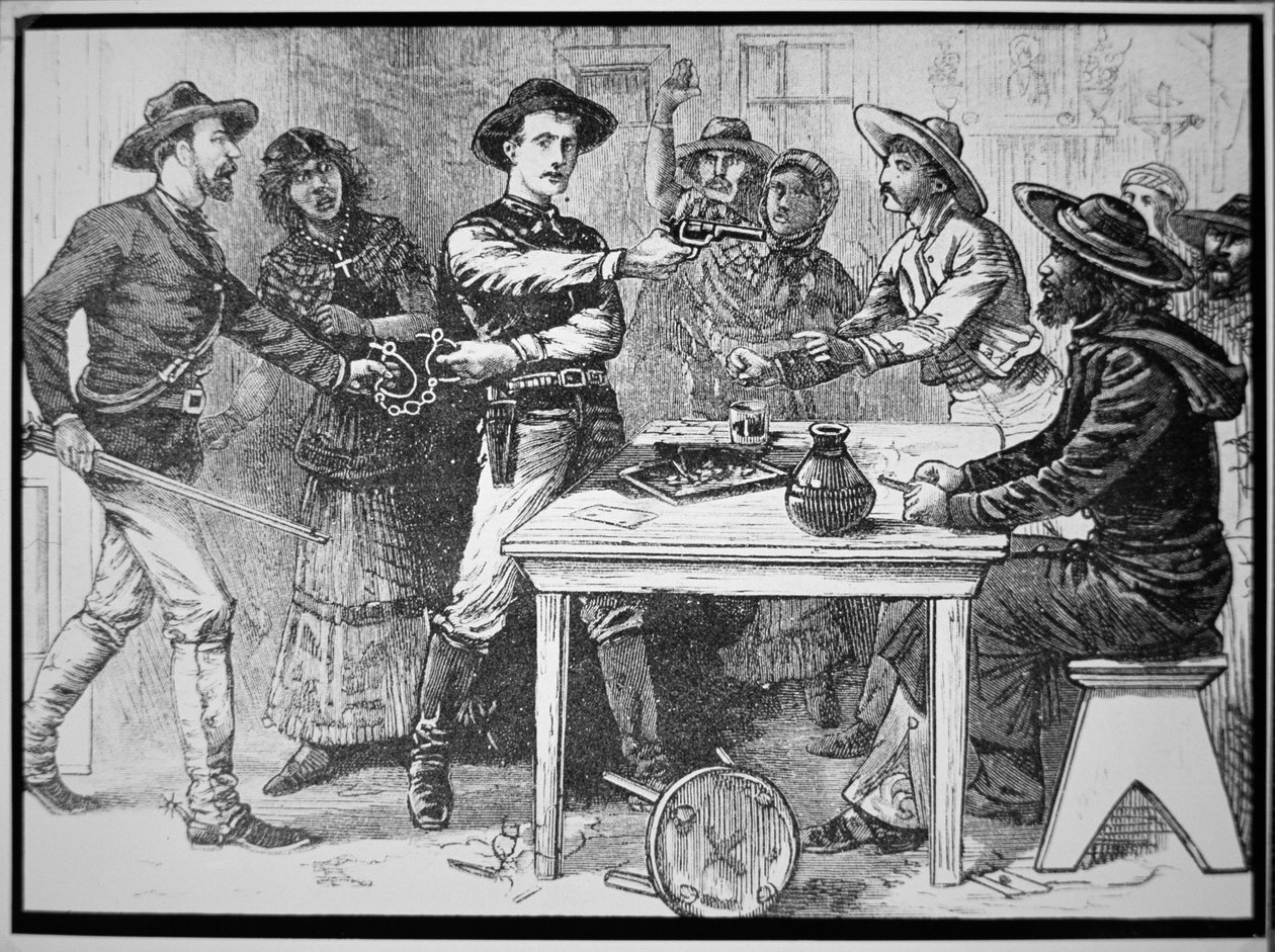 A Texas Rangers letartóztat egy mexikói betyárt, 1880 körül (metszet) alkotó: American Photographer