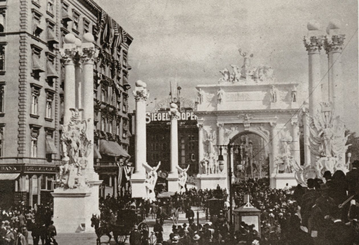 A Dewey Arch a Fifth Avenue Hotel előtt, a New York-i 23rd St. szám alatt, a Spanyolország felett aratott győzelmet ünnepelve, 1899 alkotó: American Photographer