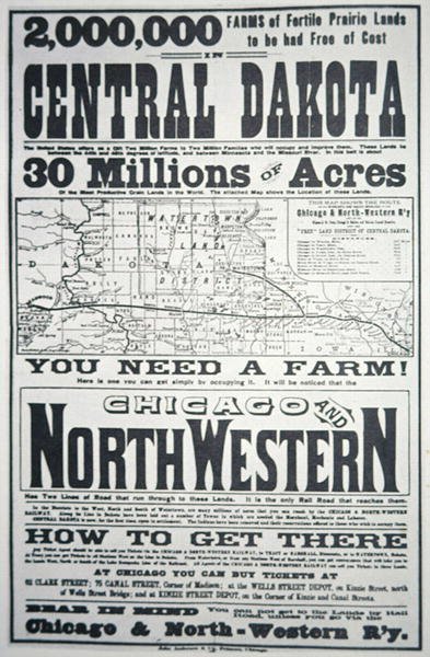 „30 Millions Acres” díjmentesen Közép-Dakotában, 1870 körül (litho) alkotó: American School