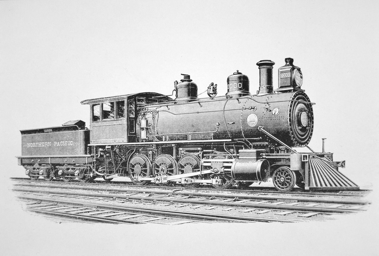 Egy 2-8-0 Consolidation típusú mozdony, amelyet Baldwin épített 1889 júniusában a Northern Pacific Railway (litho) számára alkotó: American School