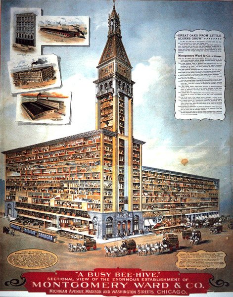„Egy forgalmas méhkaptár”: metszeti kép a Montgomery Ward & Co hatalmas létesítményéről alkotó: American School