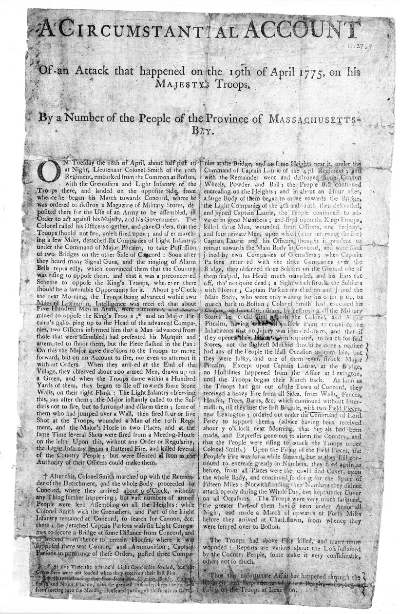 Egy támadás körülményes beszámolója..., nyomtatva 1775 (nyomtatás) alkotó: American School