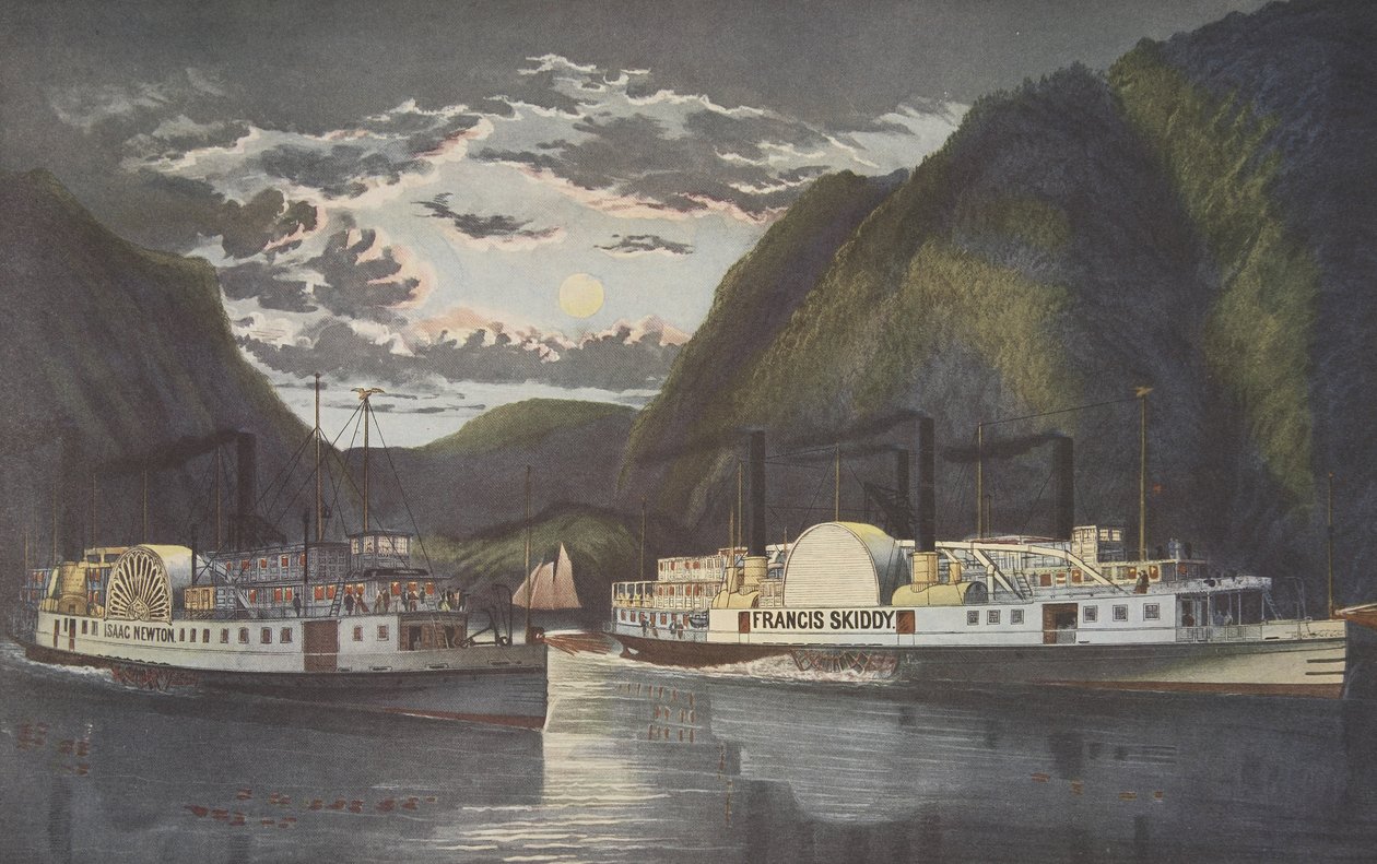 Éjszaka a Hudsonon – Nappali fényben, kocsma. 1864, Currier & Ives alkotó: American School