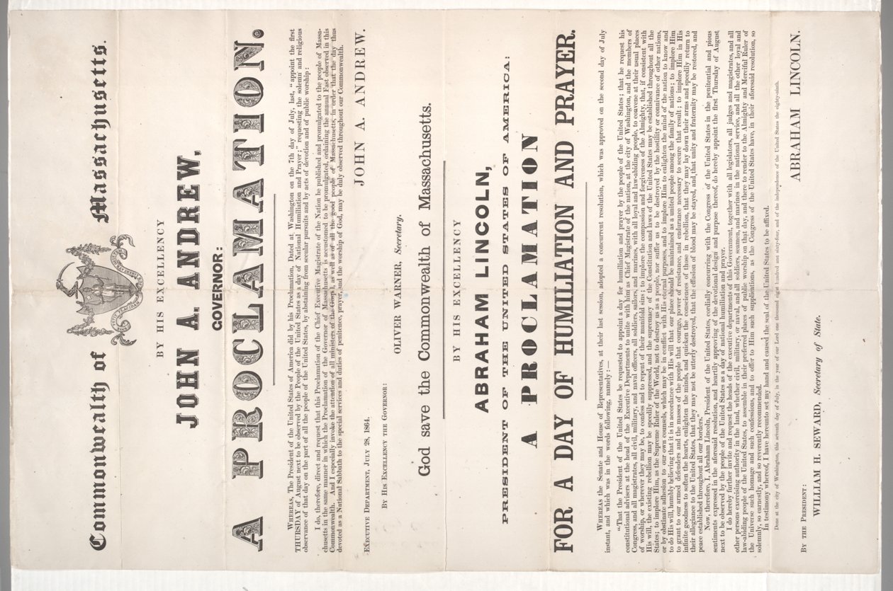 Kiáltvány a megaláztatás és az ima napjára, 1864. július 28 alkotó: American School
