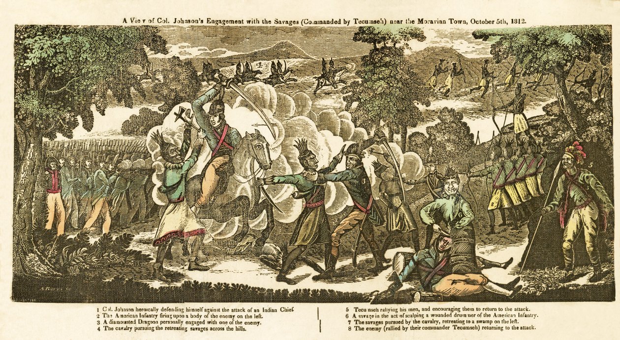 Johnson ezredes eljegyzése a Vademberekkel (Tecumseh parancsnoka) Moravian Town közelében, október 5. alkotó: American School