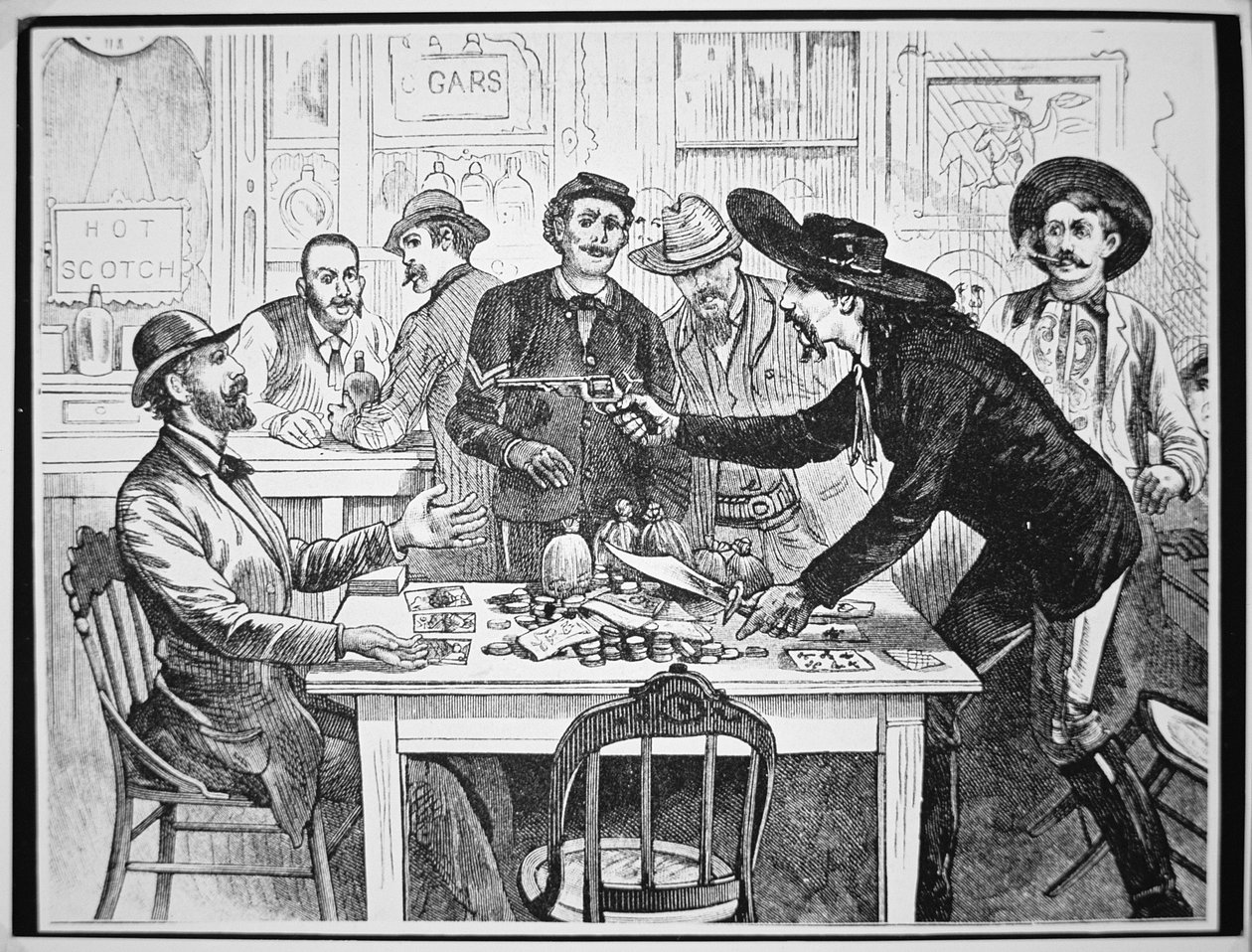 Egy szerencsejátékos csalással vádolja egy játékostársát, 1880 körül (metszet) alkotó: American School