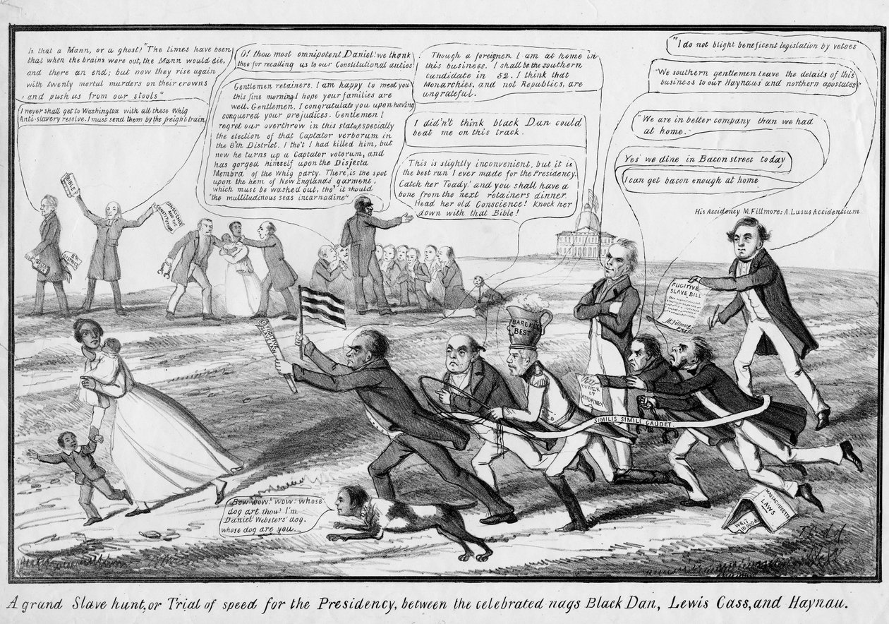 Nagy rabszolgavadászat, avagy gyorsaságpróba az elnöki posztért, az ünnepelt zsémbes Black Dan, Lewis Cass és Haynau között, T.C., New York, 1852 körül. alkotó: American School