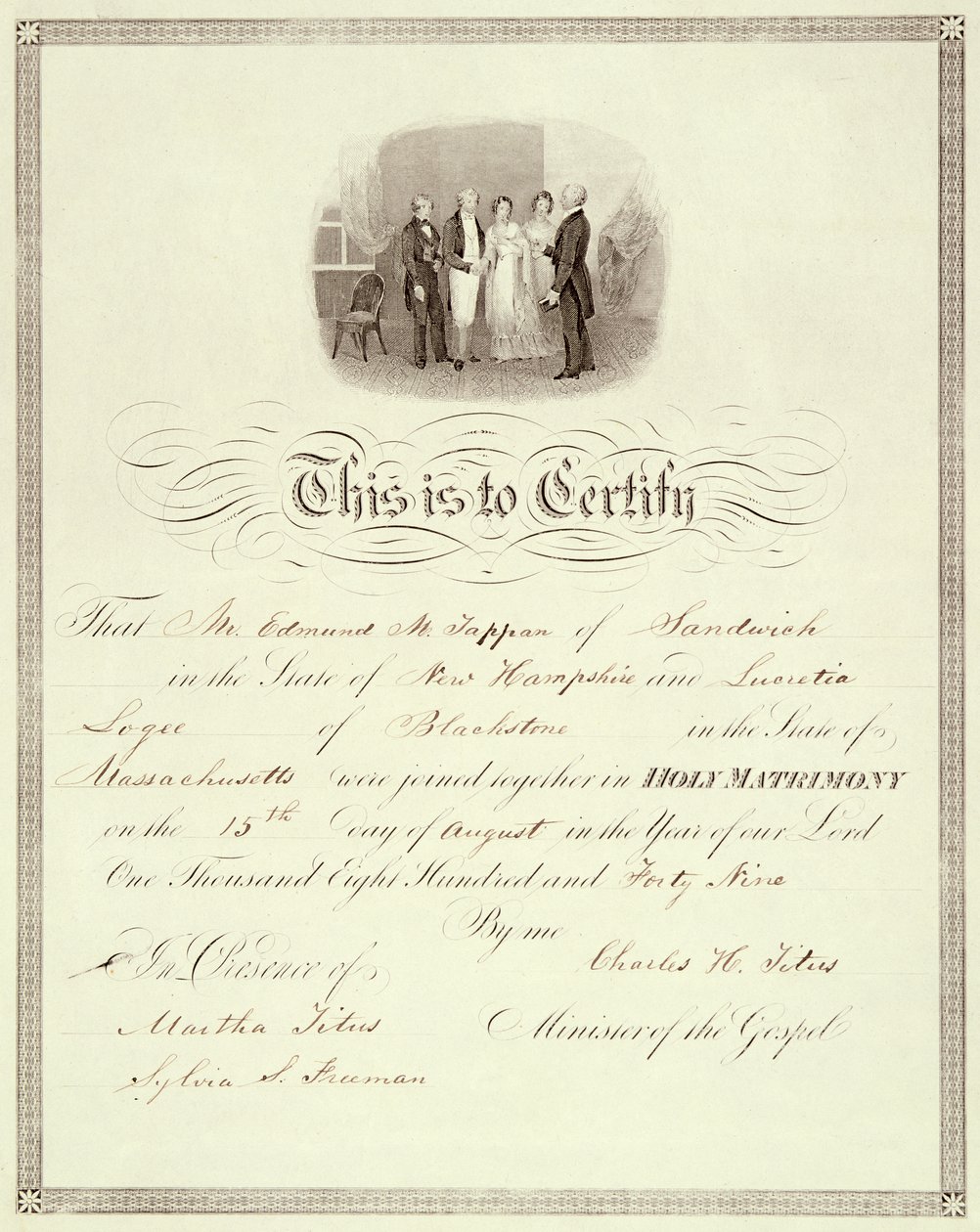 1849-es házassági anyakönyvi kivonat alkotó: American School