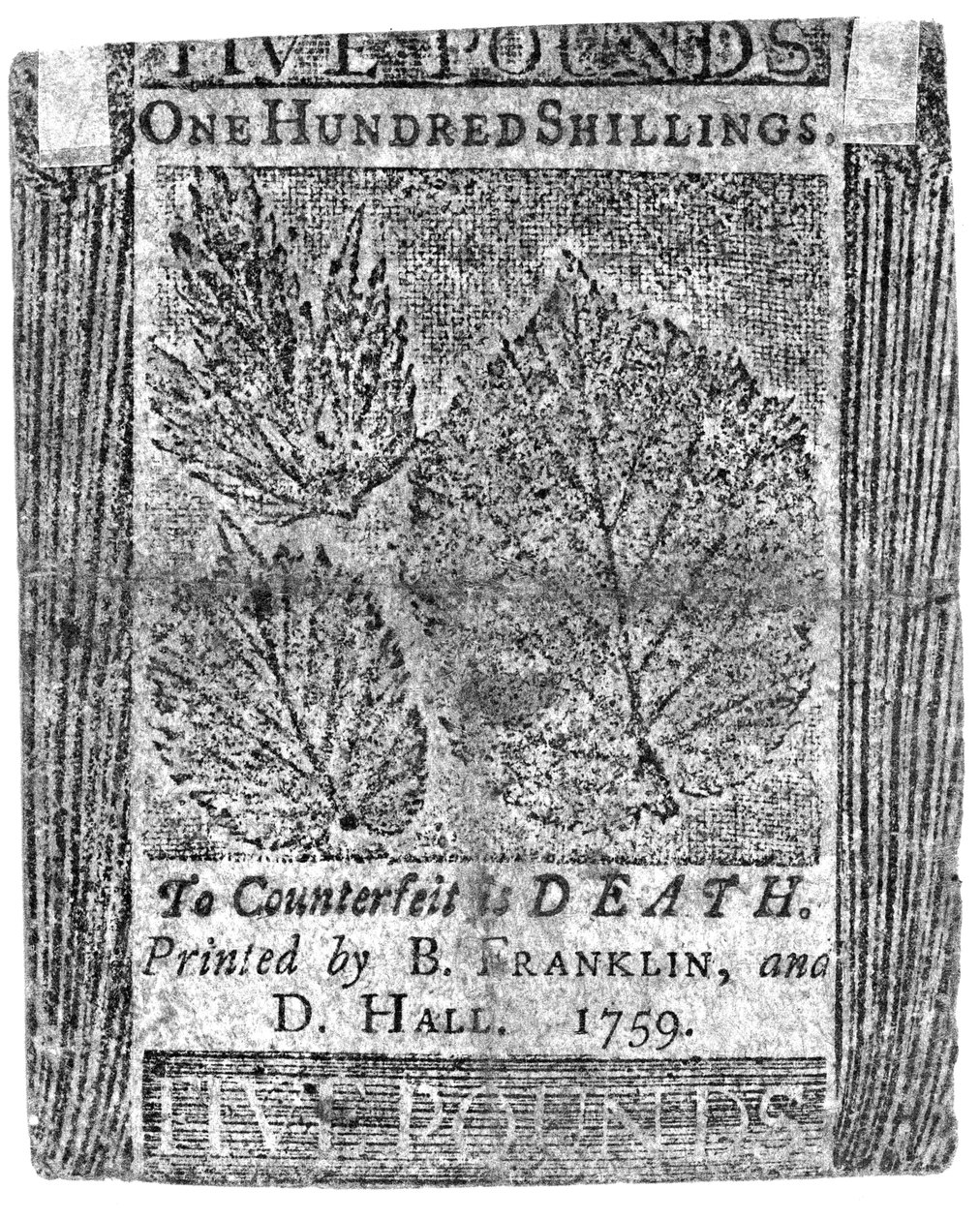 B. Franklin és D. Hall által nyomtatott százshilling bankjegy, 1759 (nyomtatott) alkotó: American School