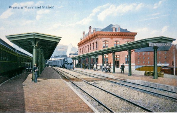 Képeslap a Western Maryland Stationről, Cumberland, Maryland (színes litográfia) alkotó: American School