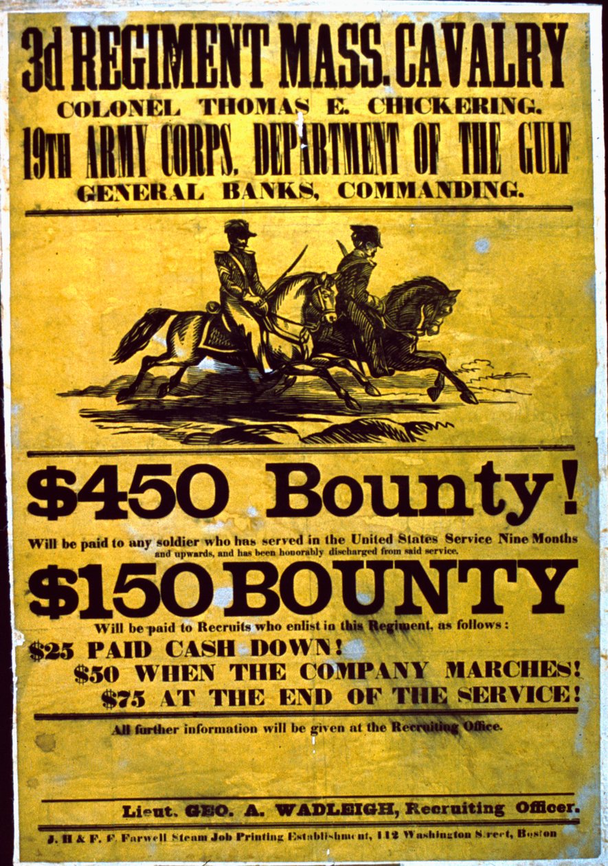 Toborzási plakát a 3. ezredhez, Massachusetts Cavalry, 1863-65 alkotó: American School