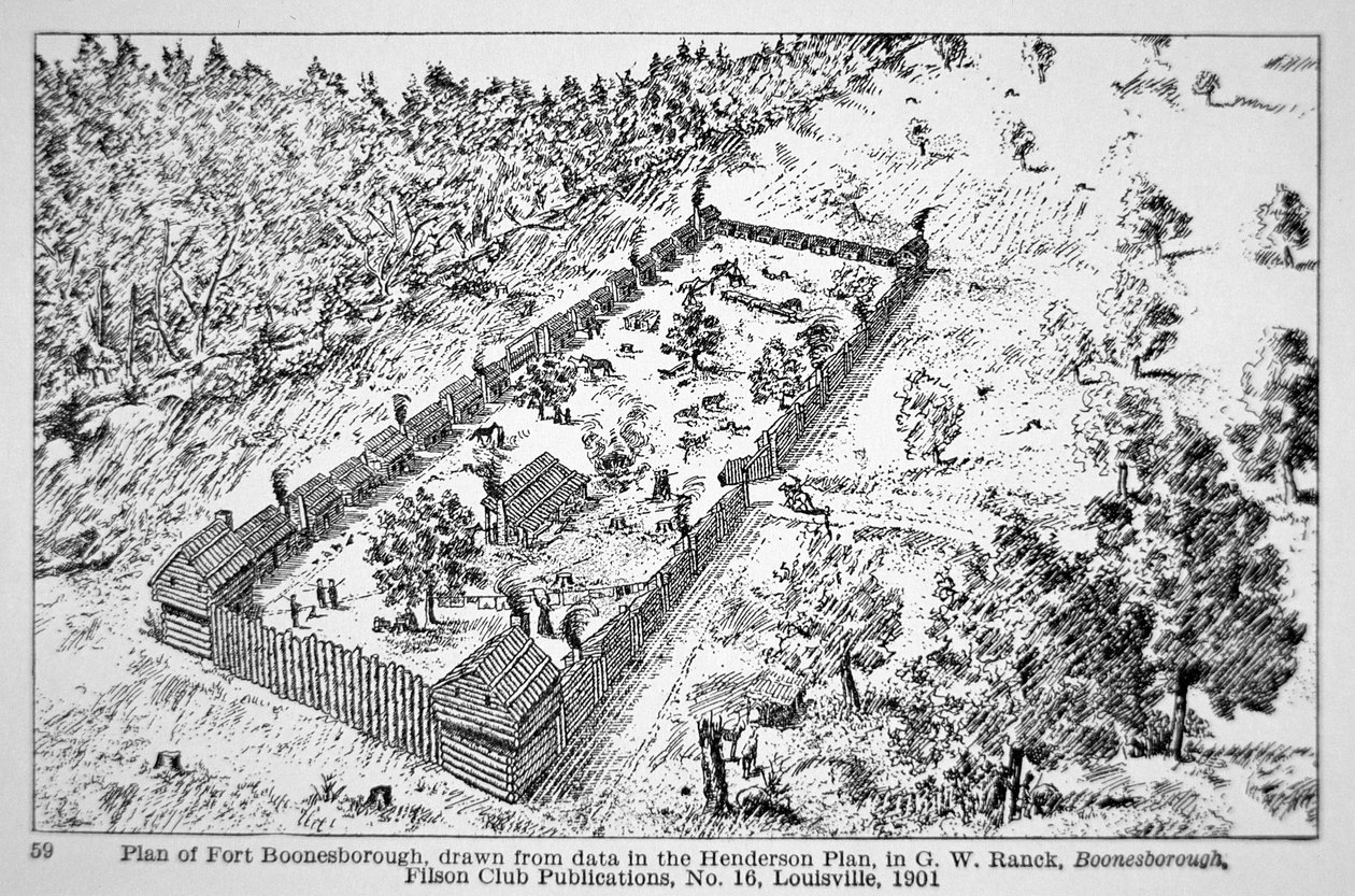 Kilátás a Fort Boonesborough-ra Kentuckyban alkotó: American School