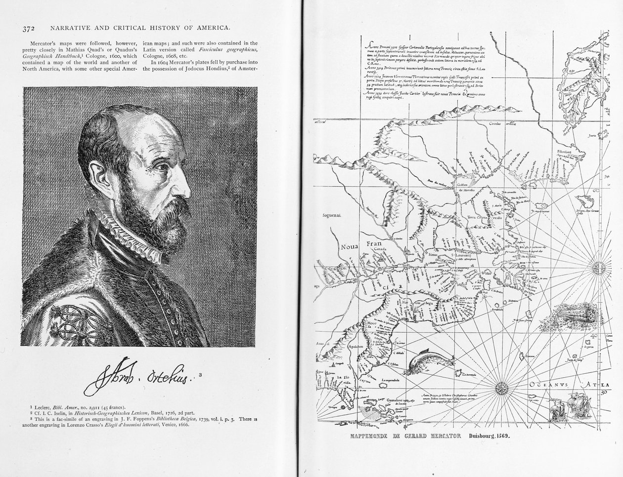Abraham Ortel Oretelius (1527-98) és 1569-es világtérképe, illusztráció az „Amerika narratív és kritikai története” című kiadványból, pub. 1886-ban alkotó: American School