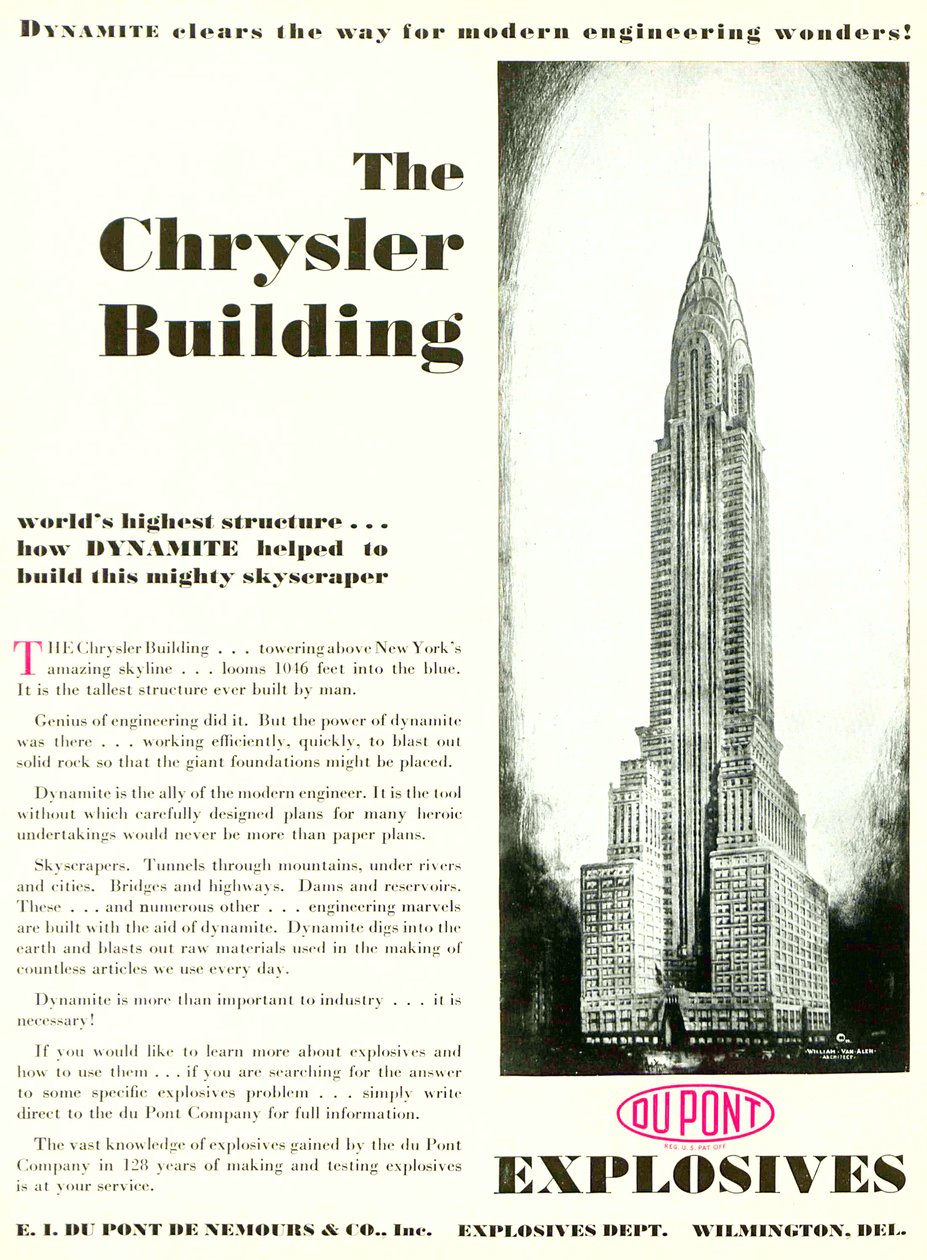 A Chrysler épületet bemutató reklám a DuPont Magazinból, 1930. május alkotó: American School