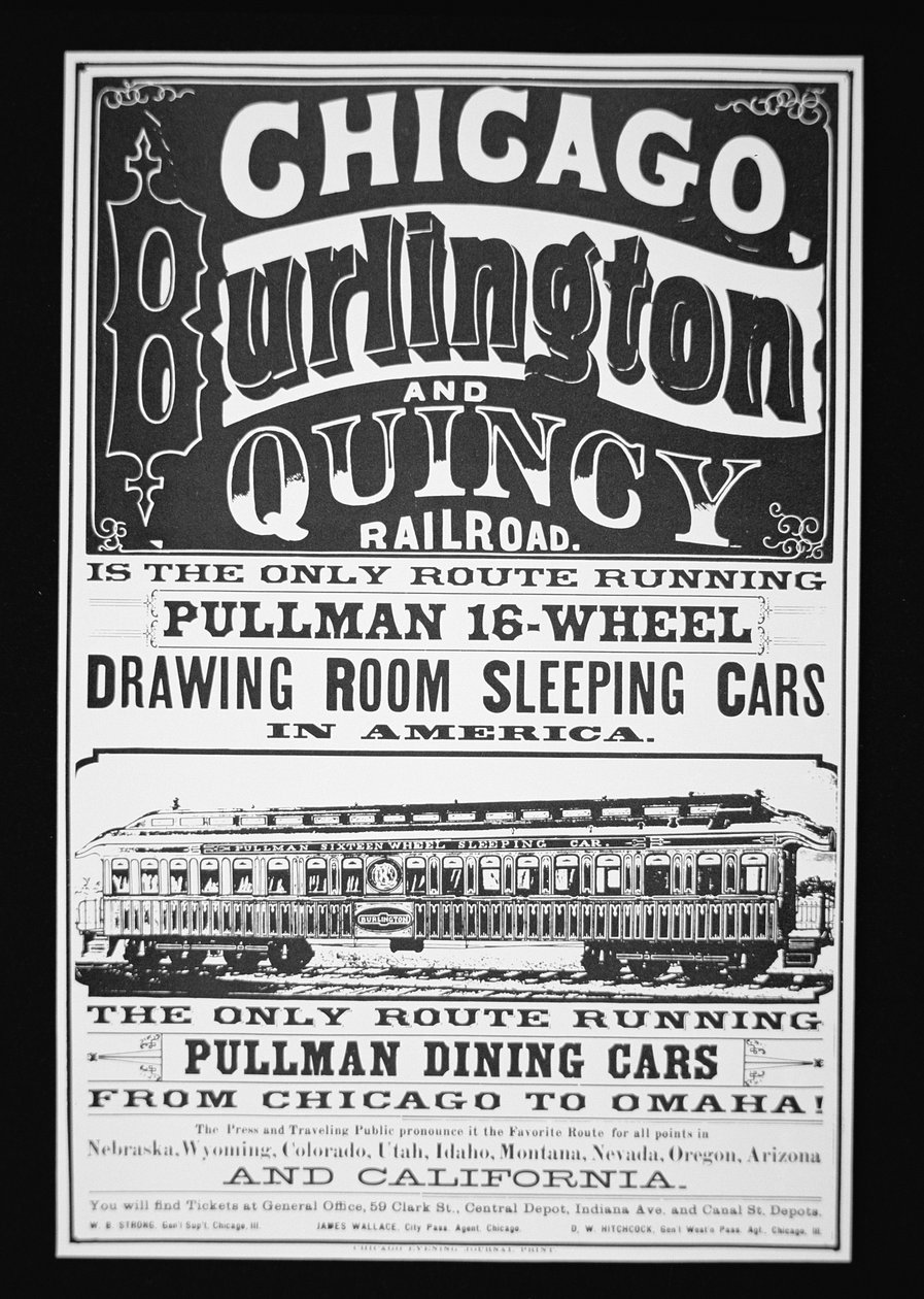 A chicagói Pullman Cars reklámja, 1875 körül (litho) alkotó: American School