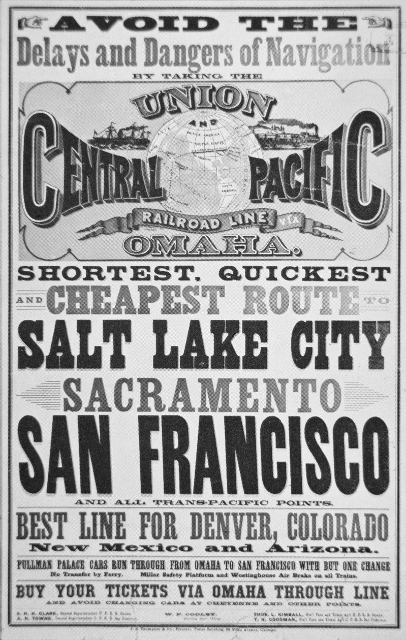 Az Union and Central Pacific Railroad Line hirdetése, 1870 körül (litho) alkotó: American School