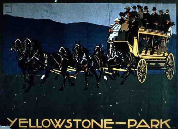A Yellowstone Park reklámja (színes litográfia) alkotó: American School