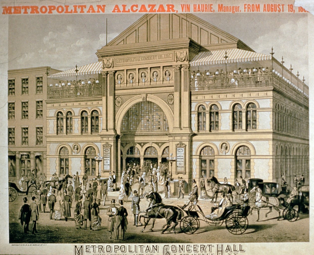 A New York-i Metropolitan Alcazar Concert Hall hirdetése alkotó: American School