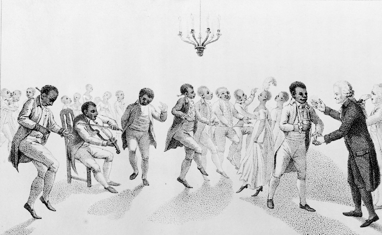 Afroamerikaiak egy bálban John Hancock kormányzóval (1737-93) a The Echo-ból, Richard Alsop (1761-1815) más verseivel, 1807 alkotó: American School