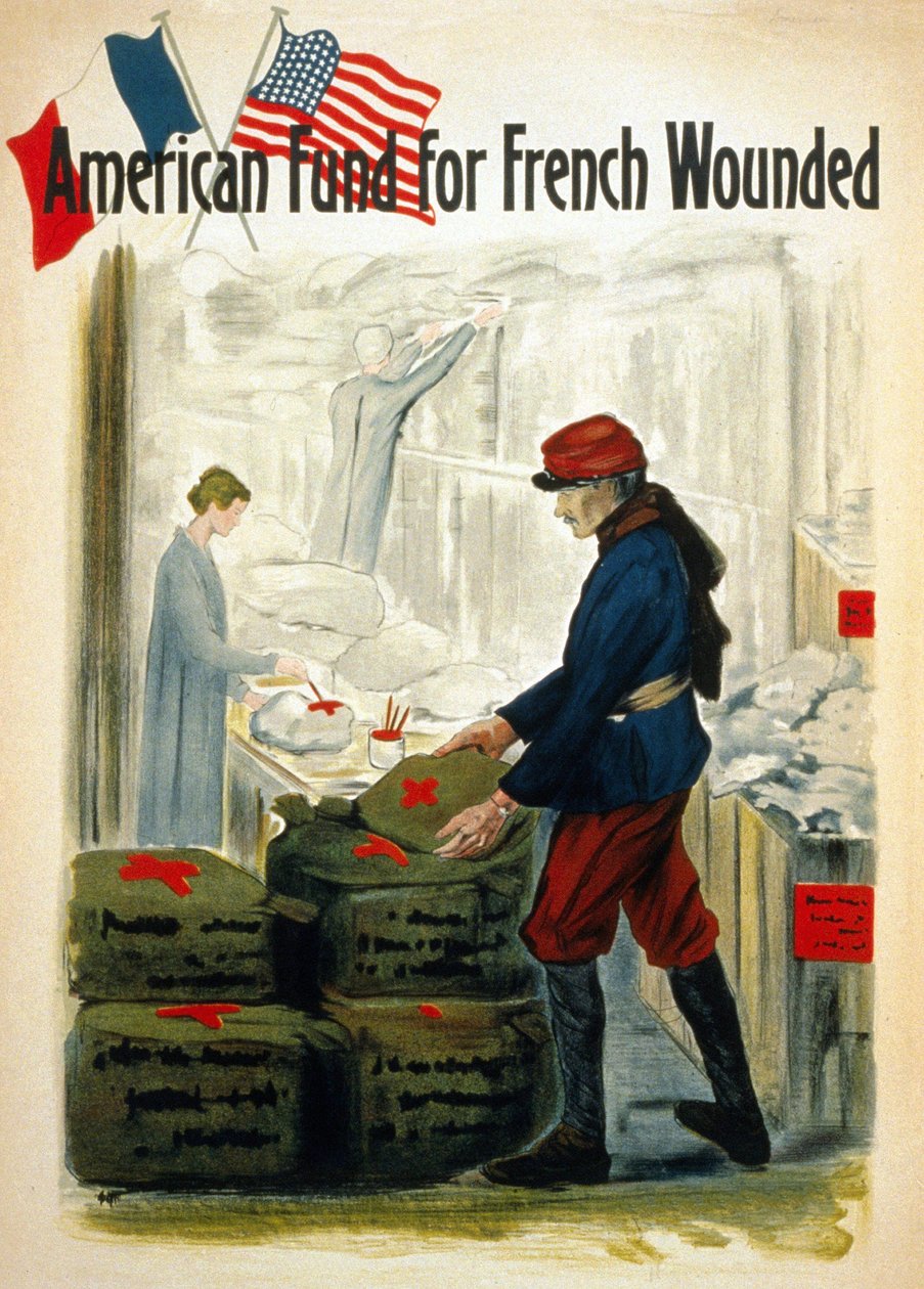Amerikai alapok a francia háború sebesültjére – kb. 1917 alkotó: American School