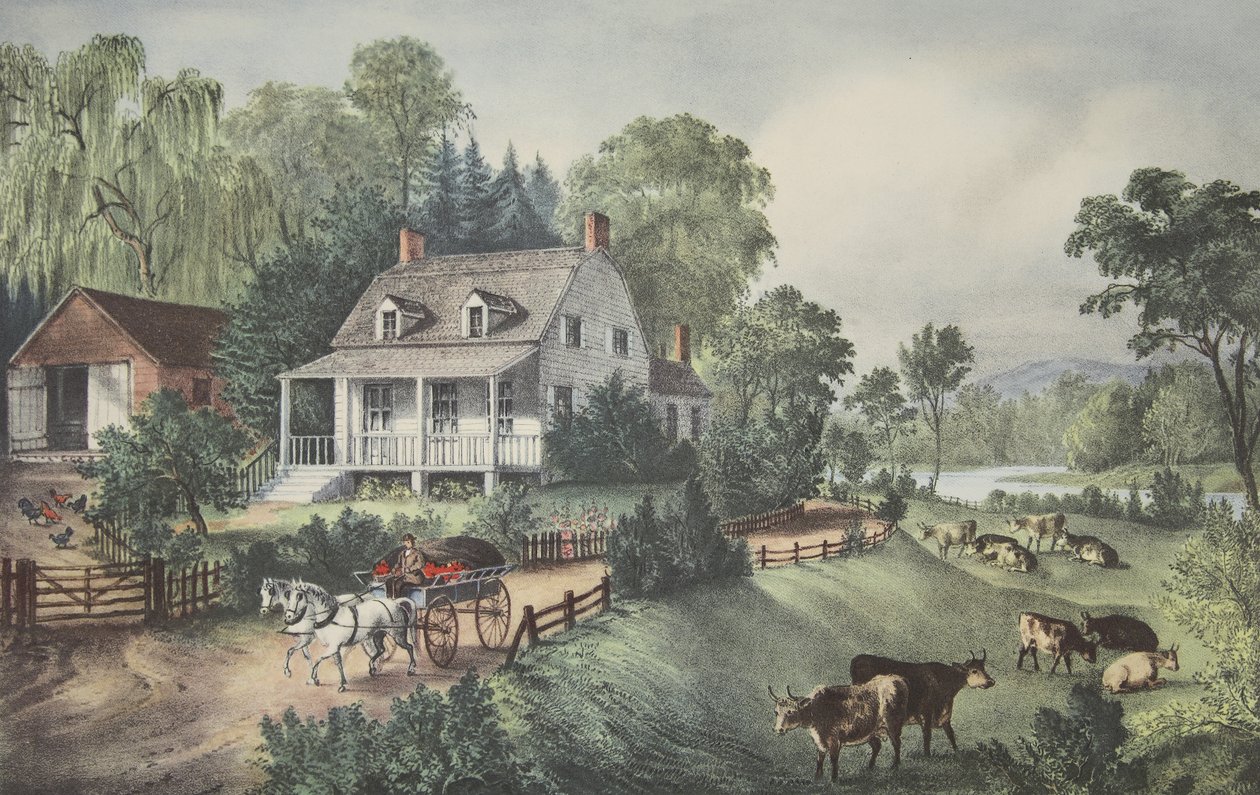 American Homestead - Nyár, kocsma. 1868, Currier & Ives alkotó: American School