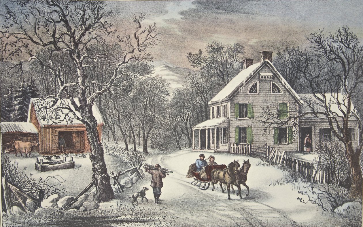 American Homestead - Tél, kocsma. 1868, Currier & Ives alkotó: American School