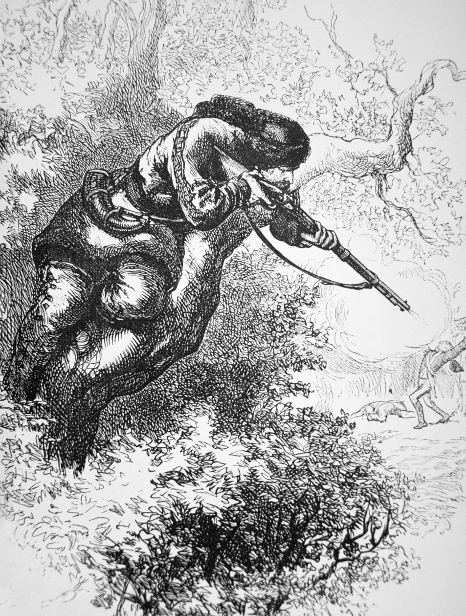 Amerikai lövész fel a fára, az amerikai függetlenségi háború alatt (litho) alkotó: American School