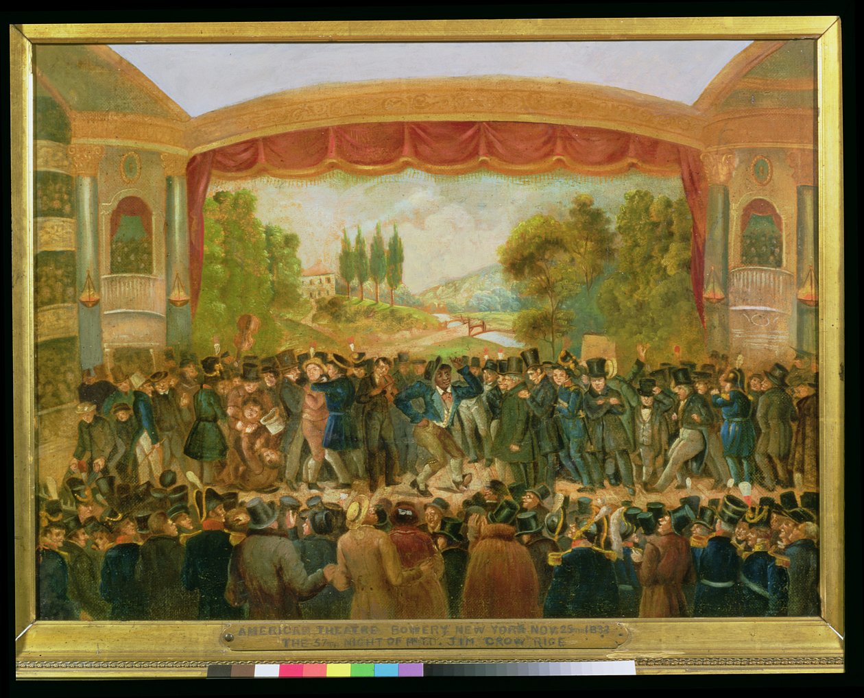 Amerikai színház, Bowery, New York, T.D. Jim Crow Rice (1808-60) 57. éjszakáját ábrázolja, 1833. november 25-én alkotó: American School
