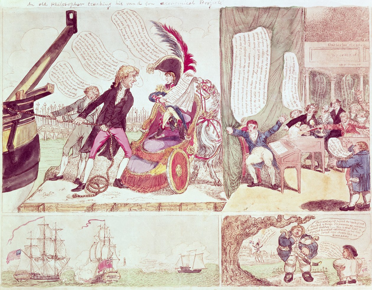 Egy öreg filozófus gazdaságos projektekre tanítja őrült fiát, 1807 körül (tinta és wc papíron) alkotó: American School